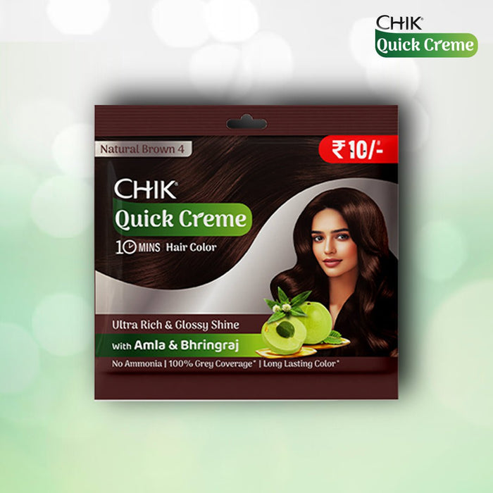 Chik Quick Crème Hair Color 24 gm | Natural Brown | Ammonia Free Hair Color (Pack of 5) - Cavinkart