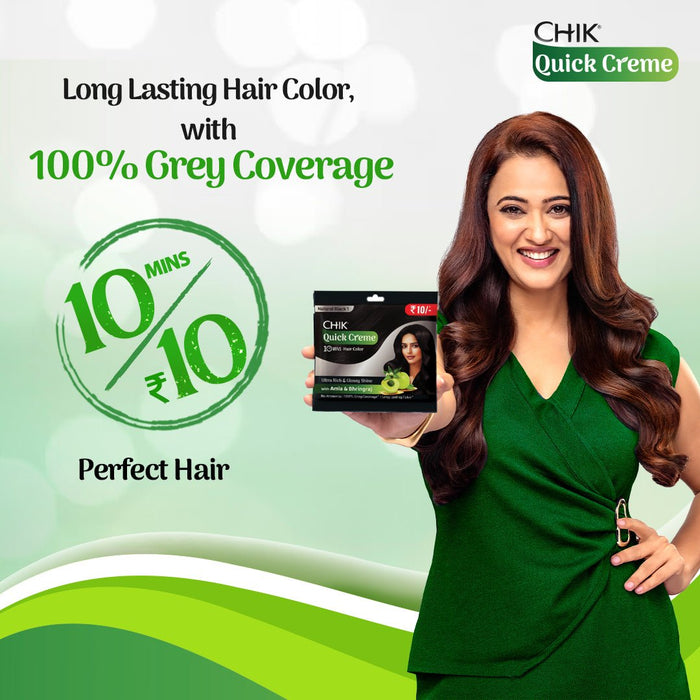 Chik Quick Crème Hair Color 24 gm | Natural Brown | Ammonia Free Hair Color (Pack of 5) - Cavinkart