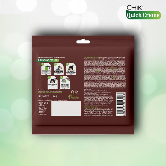Chik Quick Crème Hair Color 24 gm | Natural Brown | Ammonia Free Hair Color (Pack of 5) - Cavinkart