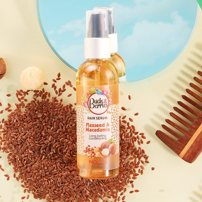 Flaxseed and Macadamia Hair Serum for Long Lasting Conditioning - 100 ml - Buds&Berries