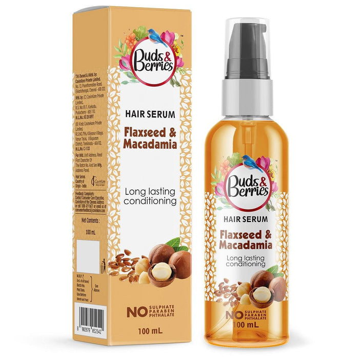 Flaxseed and Macadamia Hair Serum for Long Lasting Conditioning - 100 ml - Buds&Berries