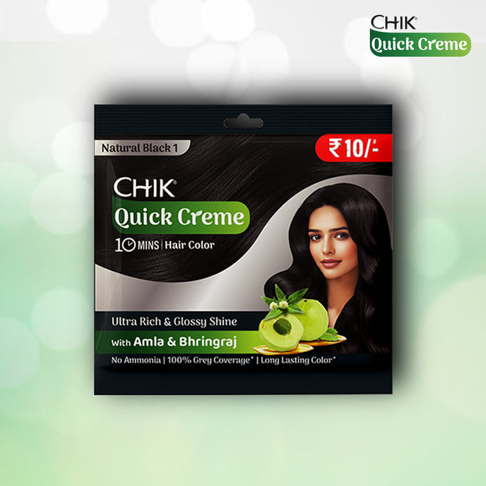 Chik Quick Crème Hair Color 24 gm | Natural Black | Ammonia Free Hair Color (Pack of 5)