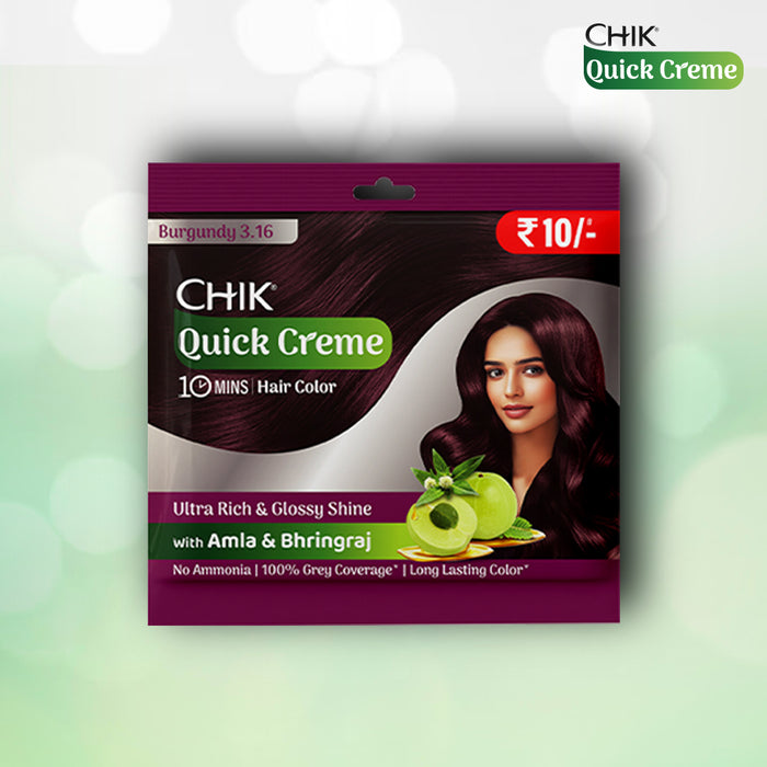 Chik Quick Crème Hair Color 24 gm | Burgundy | Ammonia Free Hair Color (Pack of 5)