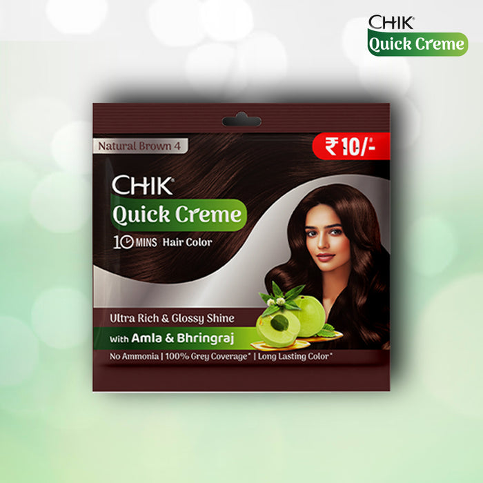 Chik Quick Crème Hair Color 24 gm | Natural Brown | Ammonia Free Hair Color (Pack of 5)