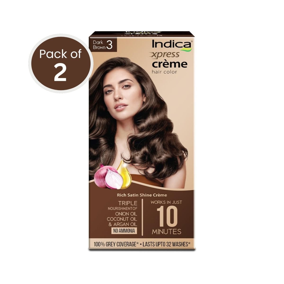 Indica Xpress Crème Hair Color, Dark Brown, 60 g + 75 ml (Pack of 2)
