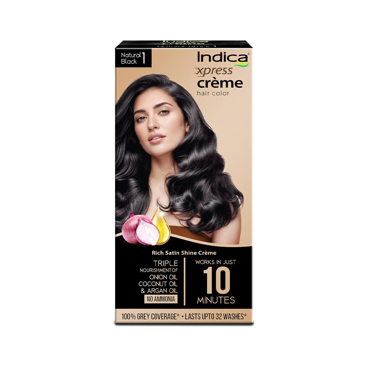 Indica Xpress Crème Hair Color, Natural Black, with Triple Oil Blend
