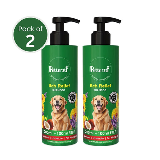 Itch Relief Dog Shampoo | Best Itch Relief Shampoo for Dogs | Soothes Itchy & Sensitive Skin | Malodour Neutraliser | pH Balanced | 200ml + 100ml Free (Pack of 2) - Cavinkart