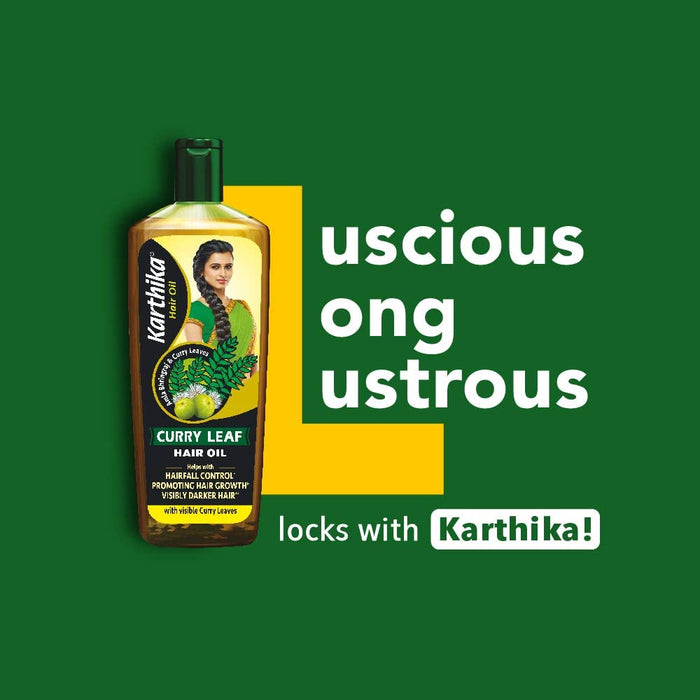 Karthika Curry Leaf Hair Oil, 200ml | Controls Hairfall, Promotes Hair Growth, Visibly Darker Hair, with Goodness Of Amla and Bhringraj - Cavinkart