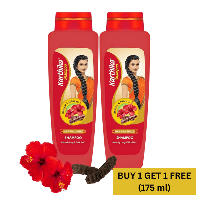 Karthika Hair Fall Shield Shampoo, 175 ml | With The Goodness Of Shikakai & Hibiscus, For Men & Women (BUY 1 GET 1 FREE) - Cavinkart