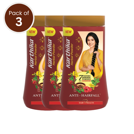 Karthika Herbal Powder, 170g | Gentle Cleanse, Promotes Hair Growth, Maintains Natural Shine | With Richness of Vitamins C and D (Pack of 3) - Cavinkart