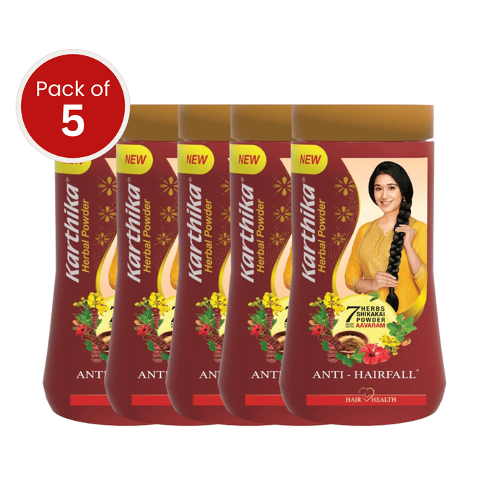 Karthika Herbal Powder, 170g | Gentle Cleanse, Promotes Hair Growth, Maintains Natural Shine | With Richness of Vitamins C and D (Pack of 5) - Cavinkart
