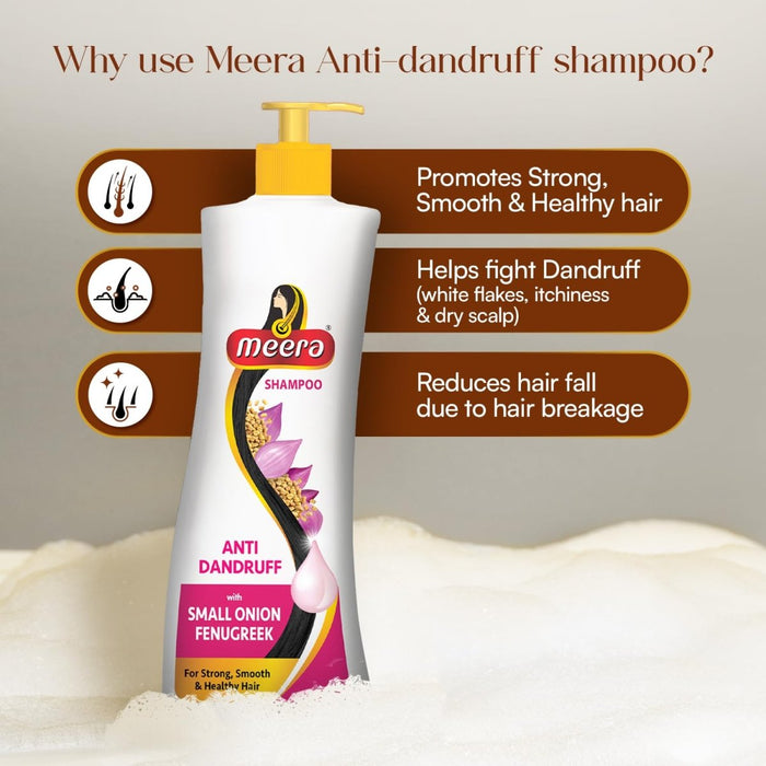 Meera Anti Dandruff Shampoo, 340 ml | With Goodness Of Small Onion and Fenugreek, Fights Dandruff For Men And Women, Paraben Free (Pack of 2) - Cavinkart