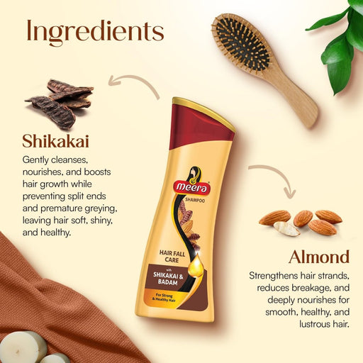 Meera Hairfall Care Shampoo, 180 ml | Goodness Of Badam & Shikakai, For Strong & Healthy Hair | For Men And Women, Paraben Free - Cavinkart