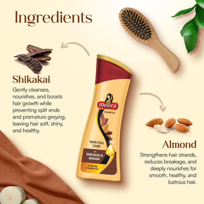 Meera Hairfall Care Shampoo, 180 ml | Goodness Of Badam & Shikakai, For Strong & Healthy Hair | For Men And Women, Paraben Free - Cavinkart