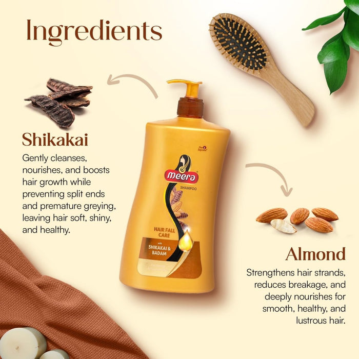 Meera Hairfall Care Shampoo, 1L | Goodness Of Badam & Shikakai, For Strong & Healthy Hair | For Men And Women, Paraben Free - Cavinkart