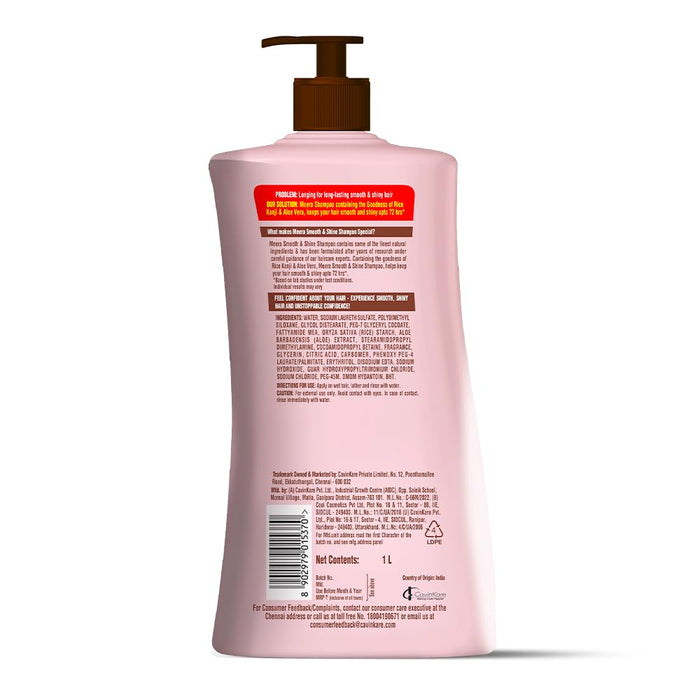 Meera Smooth & Shiny Shampoo with Rice Kanji & Aloe Vera, 1L| Up to 72H Smoothness & Shine | For Men & Women - Cavinkart