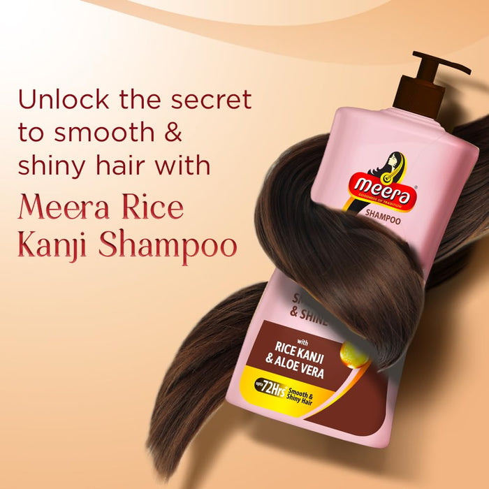 Meera Smooth & Shiny Shampoo with Rice Kanji & Aloe Vera, 1L| Up to 72H Smoothness & Shine | For Men & Women - Cavinkart