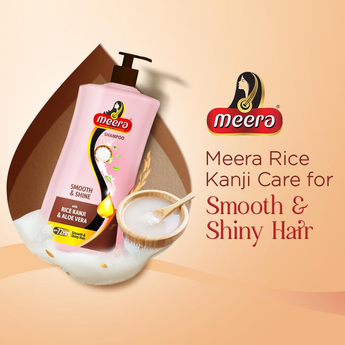 Meera Smooth & Shiny Shampoo with Rice Kanji & Aloe Vera, 1L| Up to 72H Smoothness & Shine | For Men & Women - Cavinkart