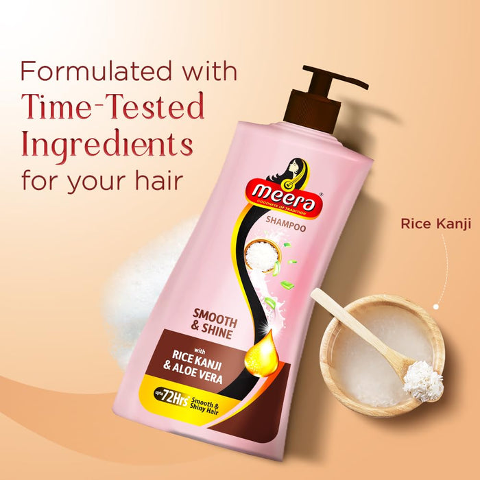 Meera Smooth & Shiny Shampoo with Rice Kanji & Aloe Vera, 1L| Up to 72H Smoothness & Shine | For Men & Women - Cavinkart