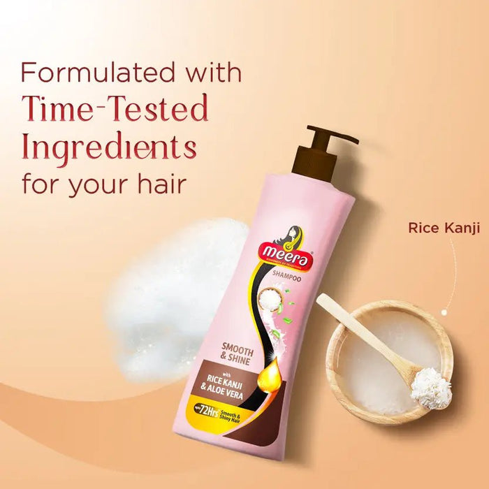 Meera Smooth & Shiny Shampoo with Rice Kanji & Aloe Vera, 340ml | Up to 72H Smoothness & Shine | For Men & Women - Cavinkart