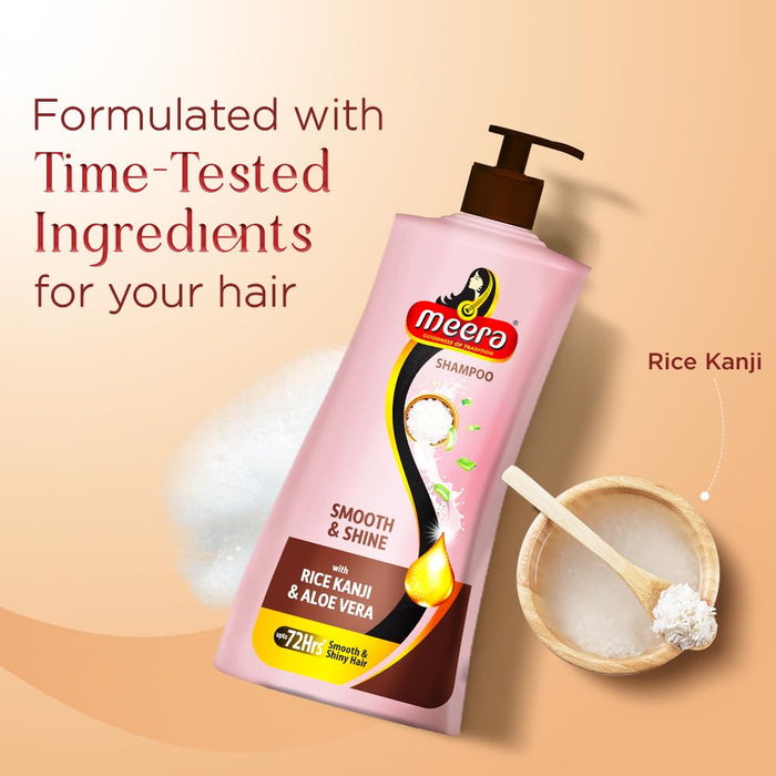 Meera Smooth & Shiny Shampoo with Rice Kanji & Aloe Vera, 650ml | Up to 72H Smoothness & Shine | For Men & Women - Cavinkart