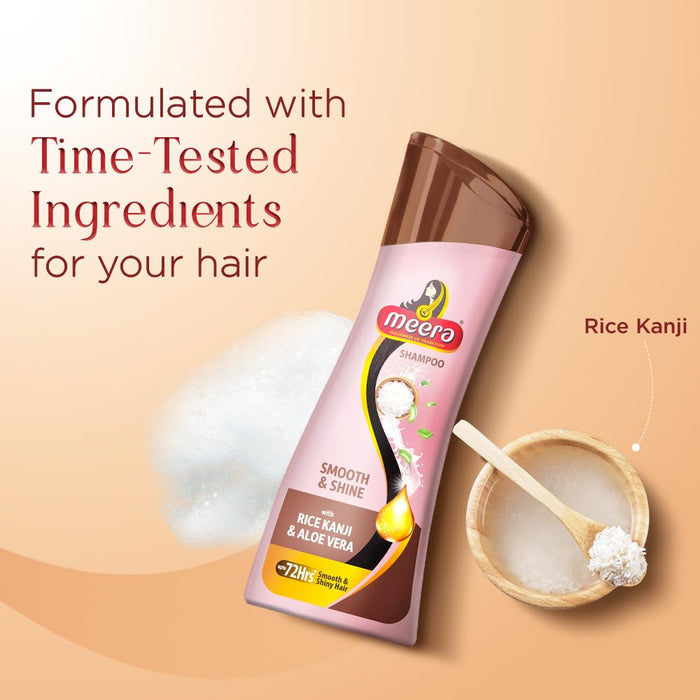 Meera Smooth & Shiny Shampoo with Rice Kanji & Aloe Vera, 80ml | Up to 72H Smoothness & Shine | For Men & Women - Cavinkart