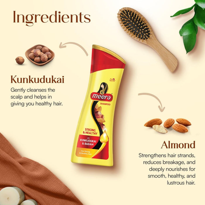 Meera Strong and Healthy Shampoo, 180ml | With Goodness of Kunkudukai & Badam Gives Soft & Smooth Hair | For Men and Women, Paraben Free - Cavinkart