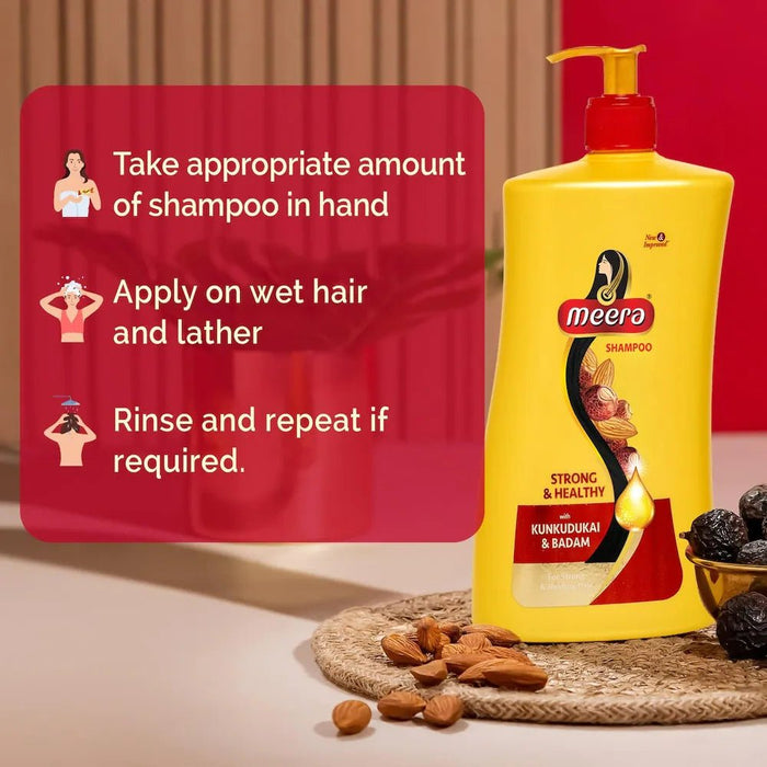Meera Strong and Healthy Shampoo, 1L | With Goodness of Kunkudukai & Badam Gives Soft & Smooth Hair | For Men and Women, Paraben Free - Cavinkart