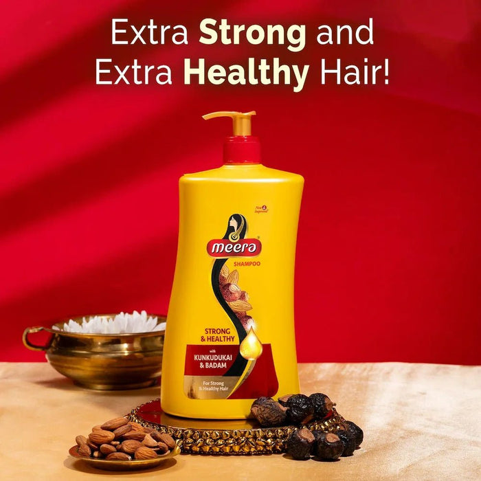 Meera Strong and Healthy Shampoo, 1L | With Goodness of Kunkudukai & Badam Gives Soft & Smooth Hair | For Men and Women, Paraben Free - Cavinkart