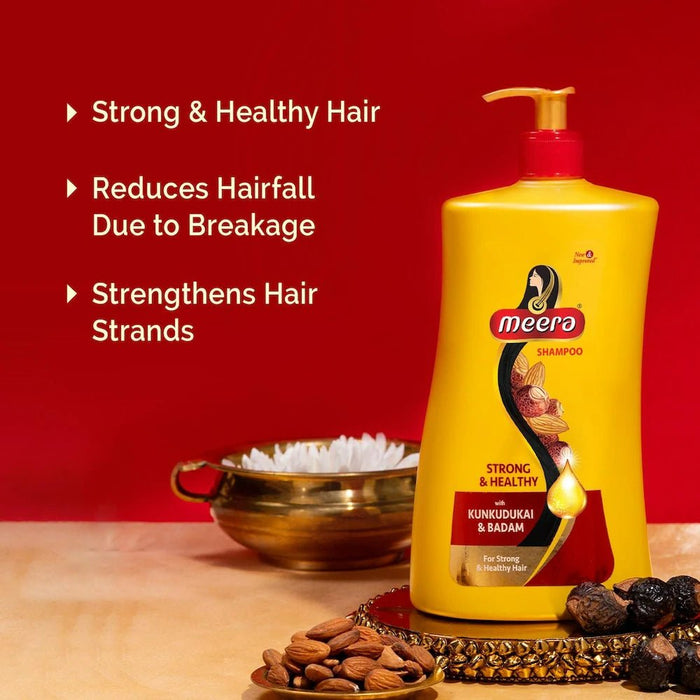 Meera Strong and Healthy Shampoo, 1L | With Goodness of Kunkudukai & Badam Gives Soft & Smooth Hair | For Men and Women, Paraben Free - Cavinkart