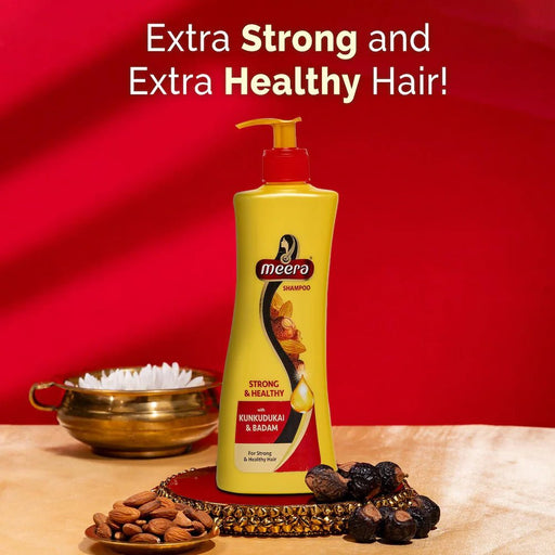 Meera Strong and Healthy Shampoo, 340 ml | With Goodness of Kunkudukai & Badam Gives Soft & Smooth Hair | For Men and Women, Paraben Free - Cavinkart