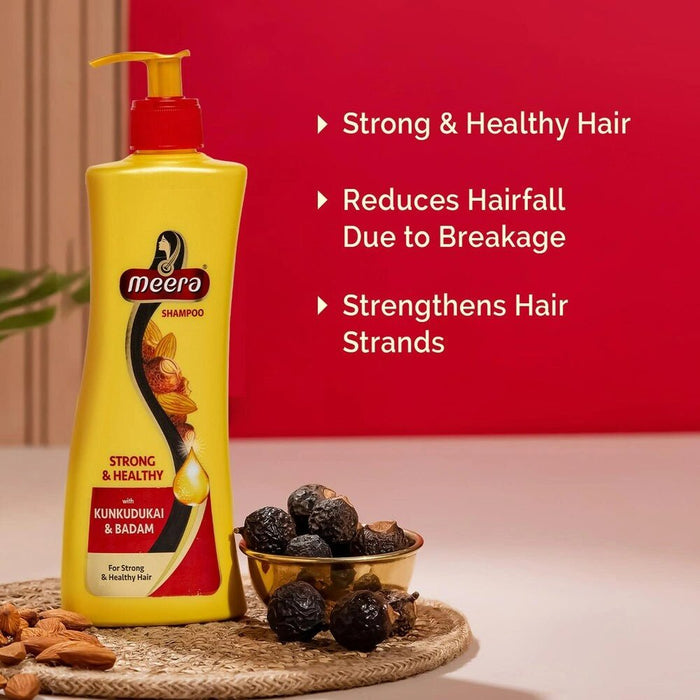 Meera Strong and Healthy Shampoo, 340 ml | With Goodness of Kunkudukai & Badam Gives Soft & Smooth Hair | For Men and Women, Paraben Free - Cavinkart