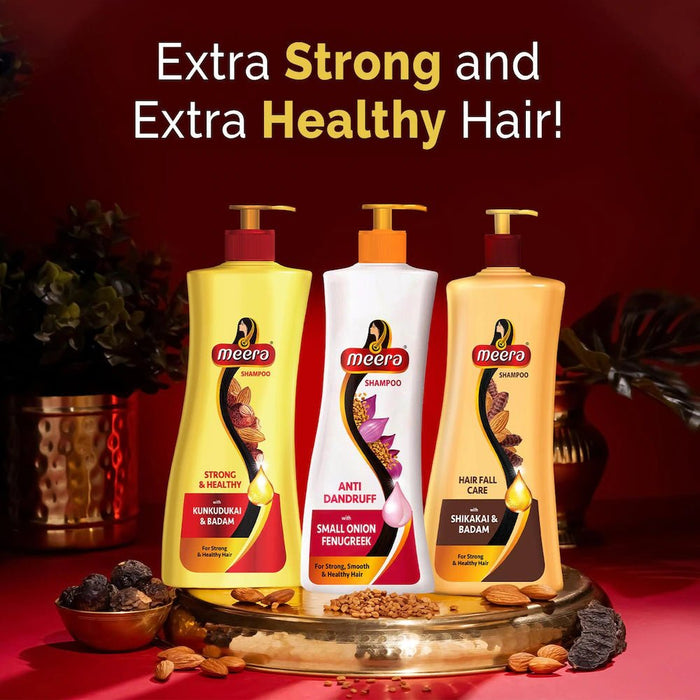 Meera Strong and Healthy Shampoo, 340 ml | With Goodness of Kunkudukai & Badam Gives Soft & Smooth Hair | For Men and Women, Paraben Free - Cavinkart
