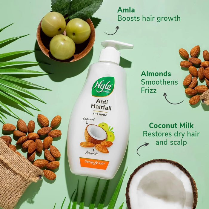 Nyle Naturals Anti - Hairfall Shampoo | For Hairfall Control | With Coconut Milk, Badam and Amla |Gentle & Soft Shampoo For Men & Women |400ml - Cavinkart