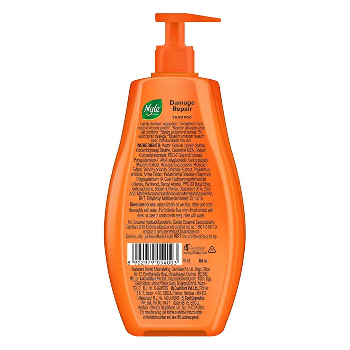 Nyle Naturals Damage Repair Shampoo, 400ml | For Stronger, Healthier Hair with Shikakai, Amla, and Hibiscus | Paraben - Free Herbal Shampoo For Men & Women - Cavinkart