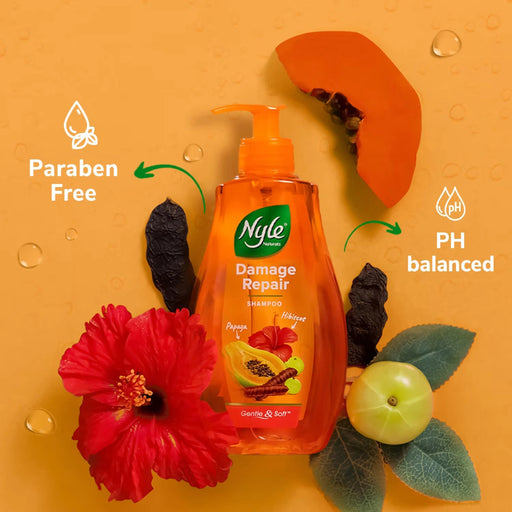 Nyle Naturals Damage Repair Shampoo, 400ml | For Stronger, Healthier Hair with Shikakai, Amla, and Hibiscus | Paraben - Free Herbal Shampoo For Men & Women - Cavinkart