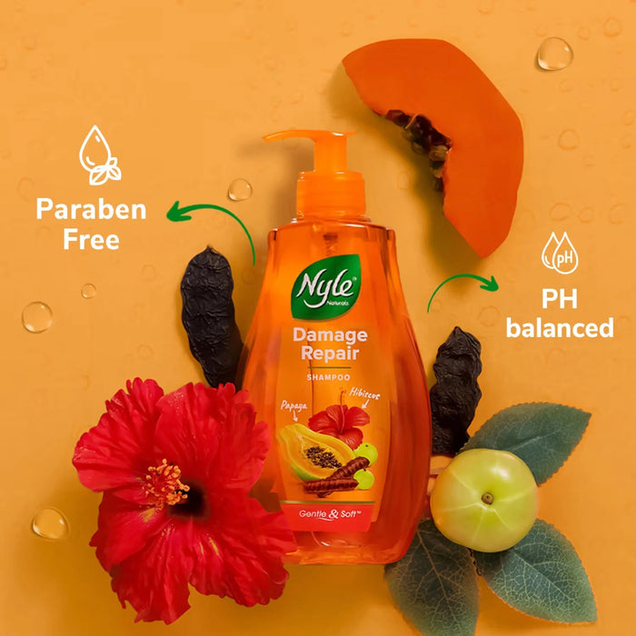 Nyle Naturals Damage Repair Shampoo, 800ml | For Stronger, Healthier Hair with Shikakai, Amla, and Hibiscus | Paraben - Free Herbal Shampoo For Men & Women - Cavinkart