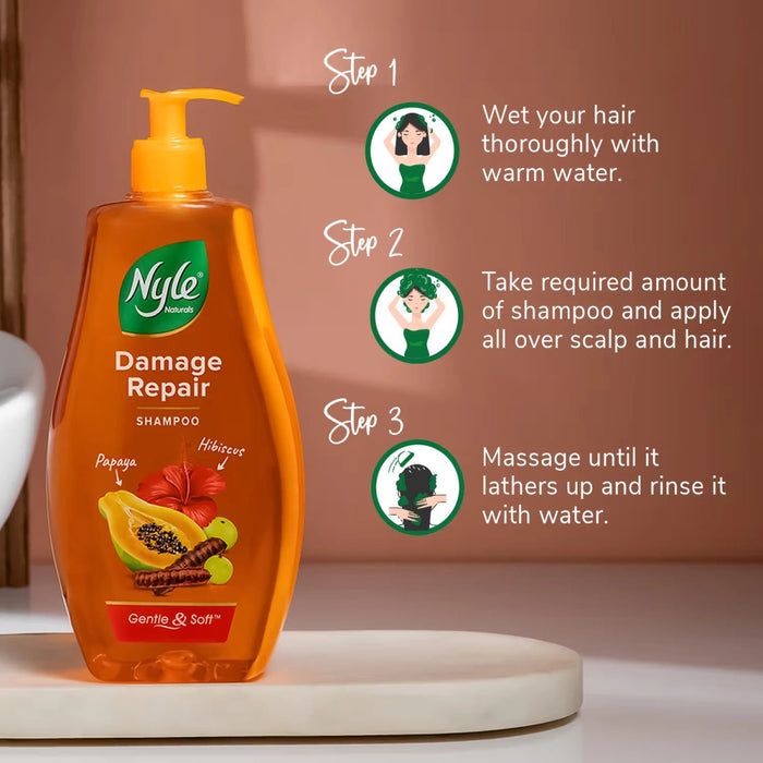 Nyle Naturals Damage Repair Shampoo, 800ml | For Stronger, Healthier Hair with Shikakai, Amla, and Hibiscus | Paraben - Free Herbal Shampoo For Men & Women - Cavinkart