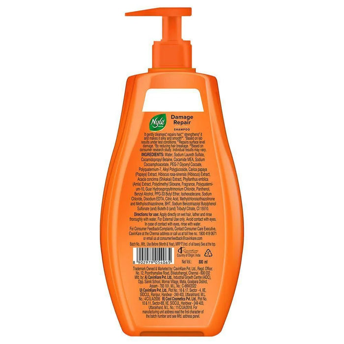 Nyle Naturals Damage Repair Shampoo, 800ml | For Stronger, Healthier Hair with Shikakai, Amla, and Hibiscus | Paraben - Free Herbal Shampoo For Men & Women - Cavinkart