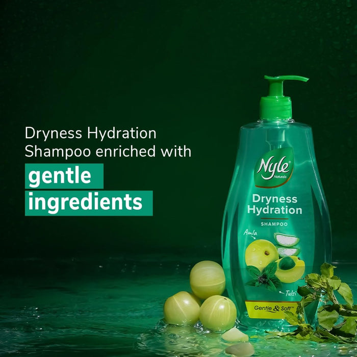 Nyle Naturals Dryness Hydration Shampoo, 800ml | For Dry & Frizz - Free Hair With Tulsi, Amla, and Aloe Vera | Gentle & Soft Shampoo For Men & Women (Pack of 2) - Cavinkart
