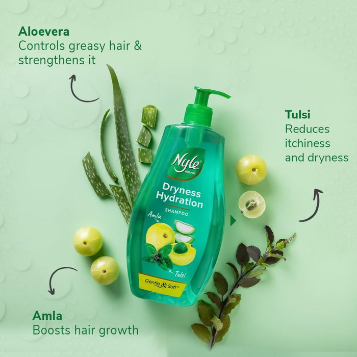 Nyle Naturals Dryness Hydration Shampoo, 800ml | For Dry & Frizz - Free Hair With Tulsi, Amla, and Aloe Vera | Gentle & Soft Shampoo For Men & Women (Pack of 2) - Cavinkart