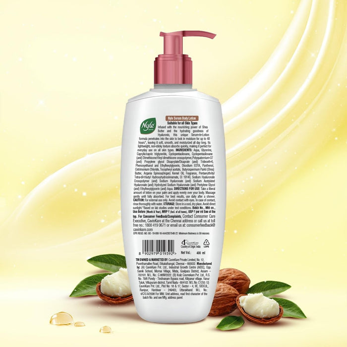 Nyle Serum Body Lotion for All Skin Types, 400 ml | With Shea Butter, Hyaluronic Acid & Vitamin B5 | 48H Moisturization | Lightweight & Non - Sticky - Cavinkart