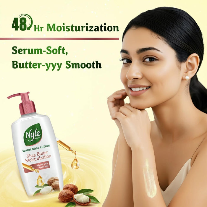 Nyle Serum Body Lotion for All Skin Types, 400 ml | With Shea Butter, Hyaluronic Acid & Vitamin B5 | 48H Moisturization | Lightweight & Non - Sticky - Cavinkart