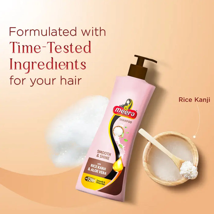 Meera Smooth & Shiny Shampoo with Rice Kanji & Aloe Vera, 340ml | Up to 72H Smoothness & Shine | For Men & Women