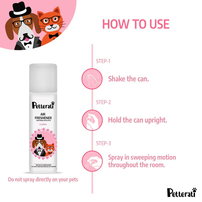 Petterati Air Freshener Floral (250 ML) | Pet - Safe Air Freshener | Long - Lasting Odour Neutraliser for Homes, Offices, & Cars - Cavinkart