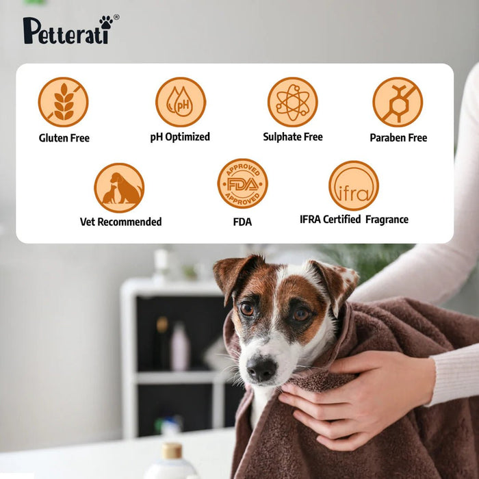 Petterati Cleansing & Moisturising Waterless Oatmeal Dog Shampoo - 400ml | Dry Bath for Dogs | Instant Dirt & Odor Removal | Ideal for Travel | pH Optimised - Cavinkart