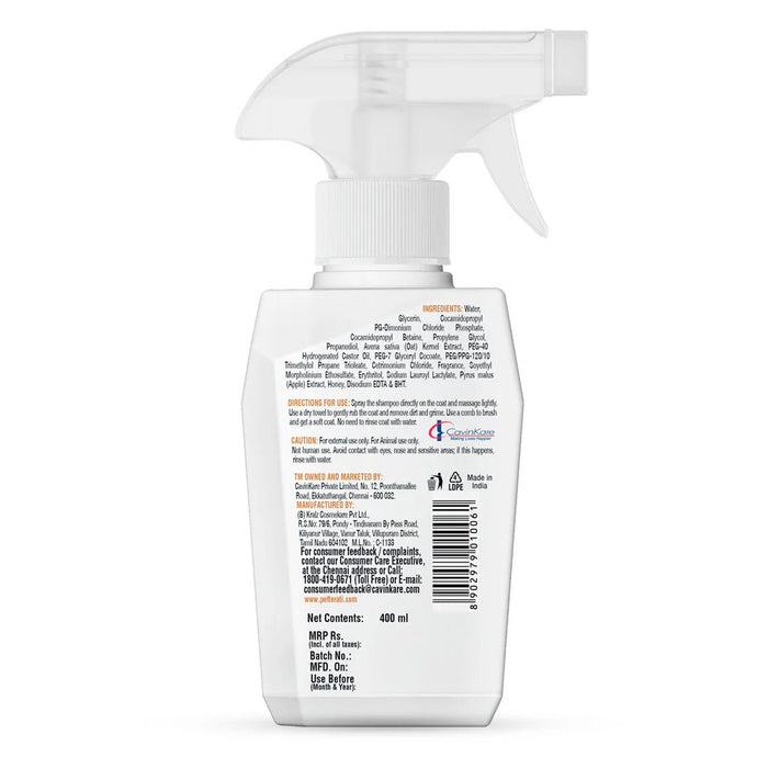 Petterati Cleansing & Moisturising Waterless Oatmeal Dog Shampoo - 400ml | Dry Bath for Dogs | Instant Dirt & Odor Removal | Ideal for Travel | pH Optimised - Cavinkart