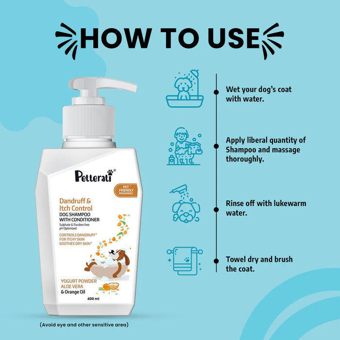 Petterati Dog Dandruff Shampoo | Anti - Dandruff Formula for Healthy Dog Coats | 400ml - Cavinkart