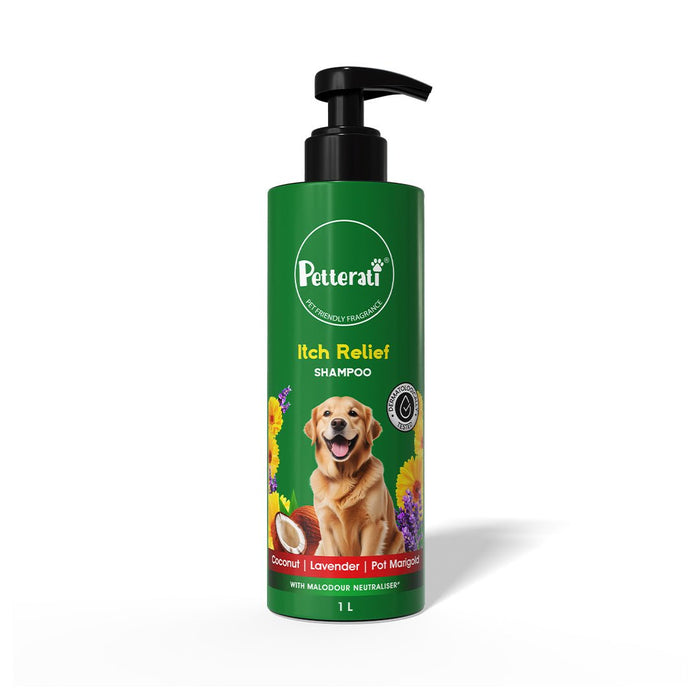 Petterati Itch Relief Dog Shampoo | With Goodness of Coconut, Lavender, Pot Marigold | Shampoo + Conditioner 1000ml Dermatologically Tested with Malodour Neutraliser and Pet Friendly Fragrance - Cavinkart