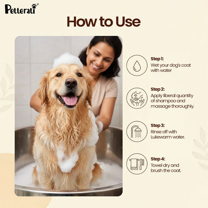 Petterati Itch Relief Dog Shampoo | With Goodness of Coconut, Lavender, Pot Marigold | Shampoo + Conditioner 1000ml Dermatologically Tested with Malodour Neutraliser and Pet Friendly Fragrance - Cavinkart
